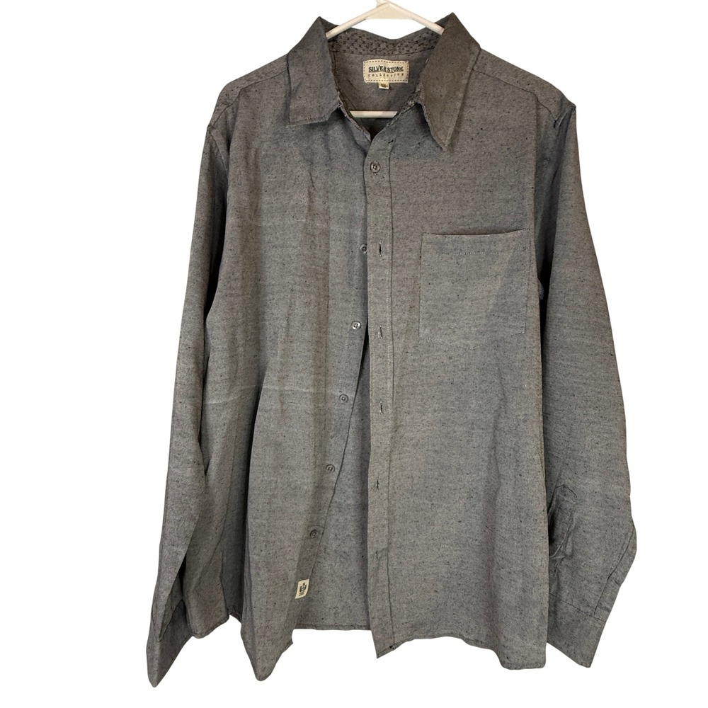 Silver Stone Collection Men XL Gray Chambray Button Up Long Sleeve Shirt